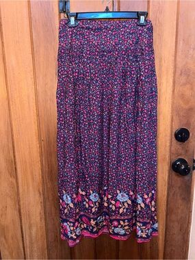 Natural Life Floral Maxi Skirt in Navy and Pink